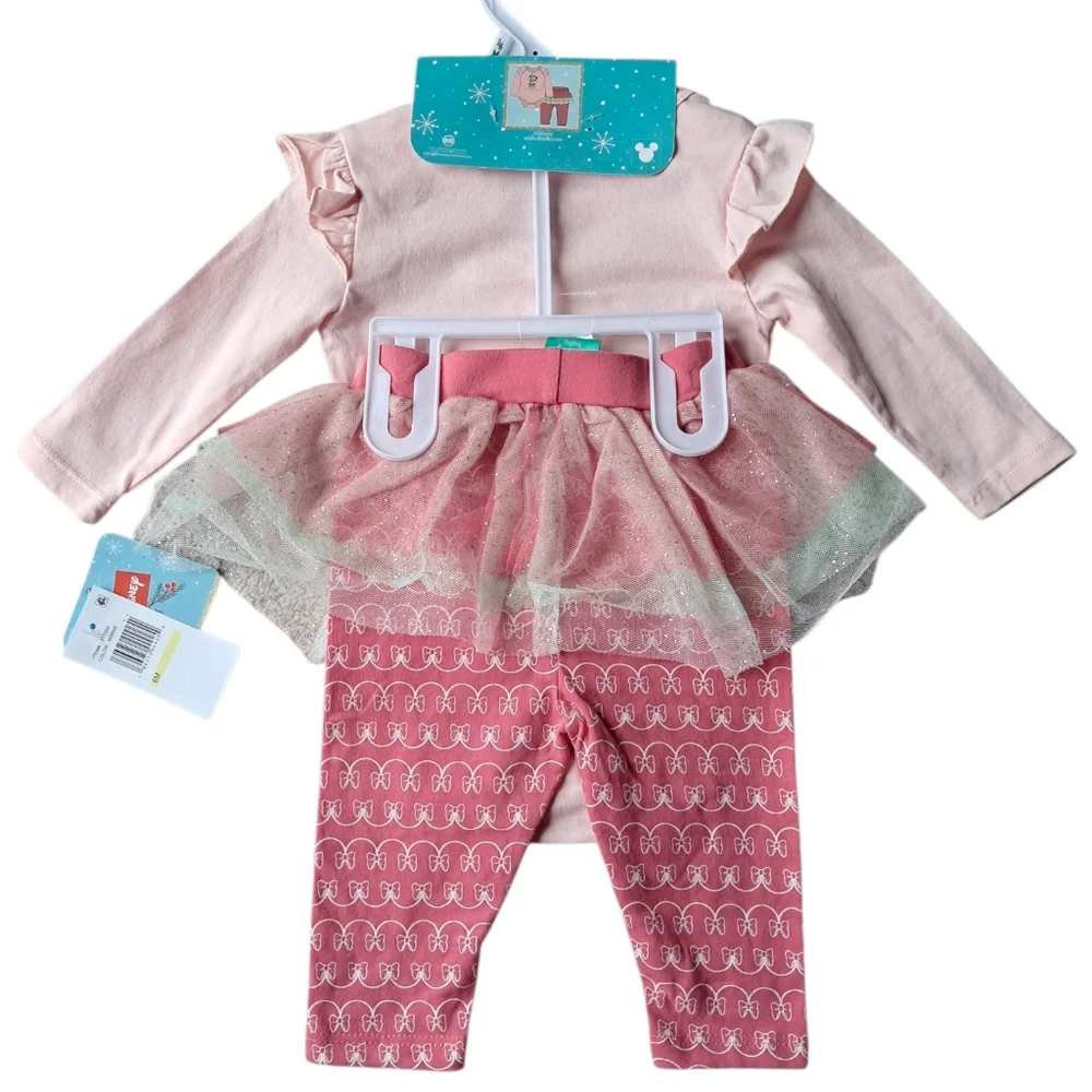 Disney Minnie Mouse Christmas 2-piece Bodysuit‎ & Tutu Pants Set 3/6 Months Pink